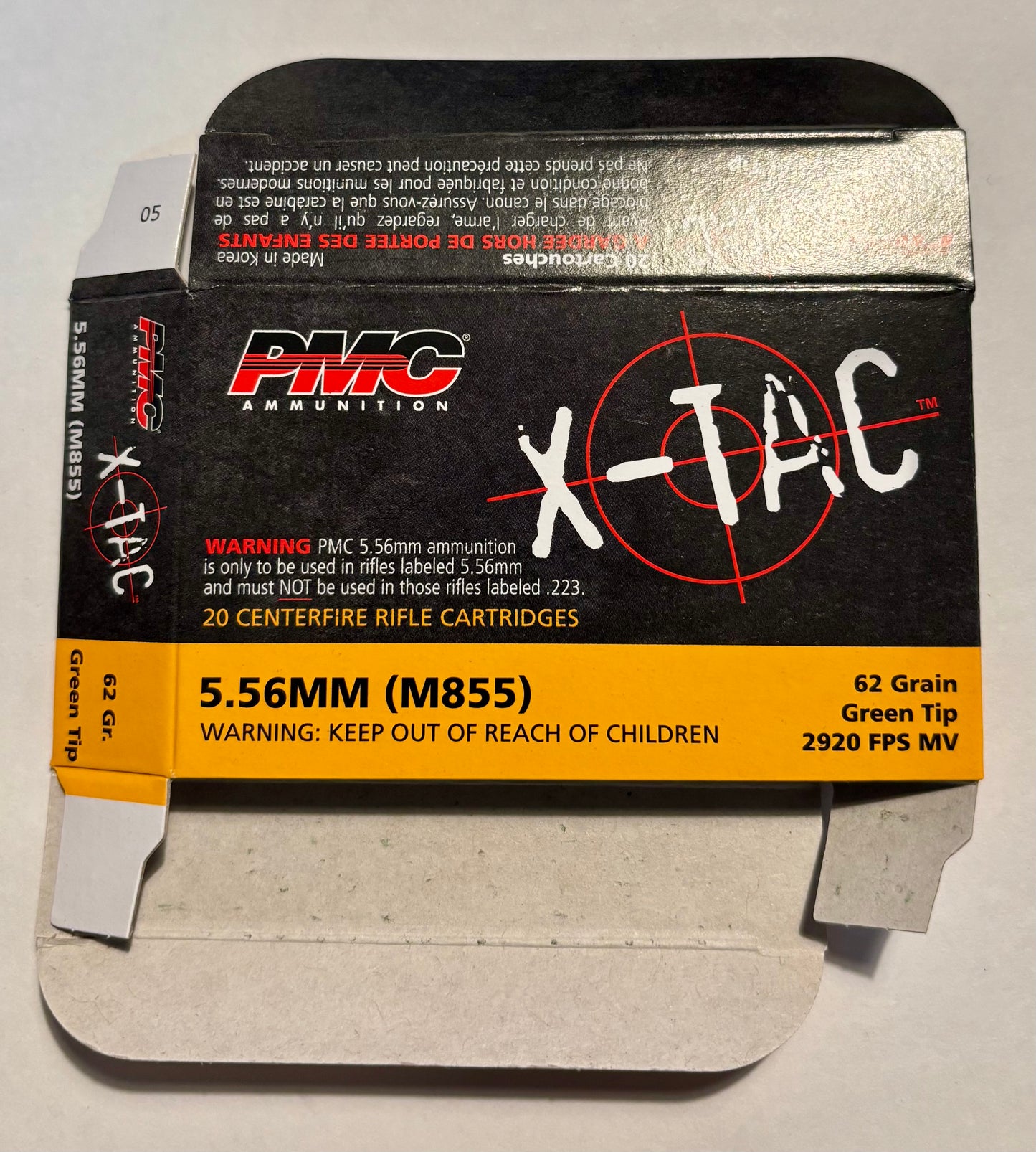 実弾から箱 PMC 5.56MM (M855) 62gr. 軽徹甲弾 Green Tip